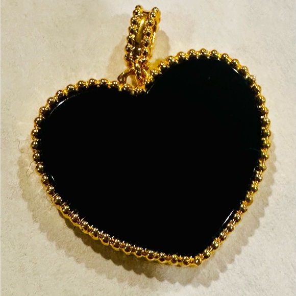 New XL 18K Solid Real Gold onyx heart pendant & necklace chain is gold filled - Picture 2 of 8